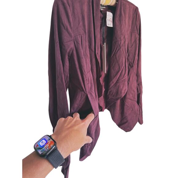 NWT Kut from the Kloth Faux Suede Burgundy Drape Front Jacket Moto Blazer Small - Picture 7 of 8